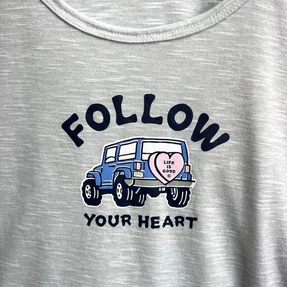 Life Is Good Tank Top Women’s L Gray “Follow Your Heart” Jeep Sleeveless PJ NWT - Picture 3 of 7